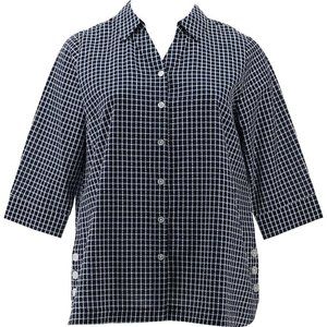 NWT JOAN RIVERS TEXTURED BUTTON FRONT SHIRT W/SIDE BUTTONS LIME NAVY BLUE XXS